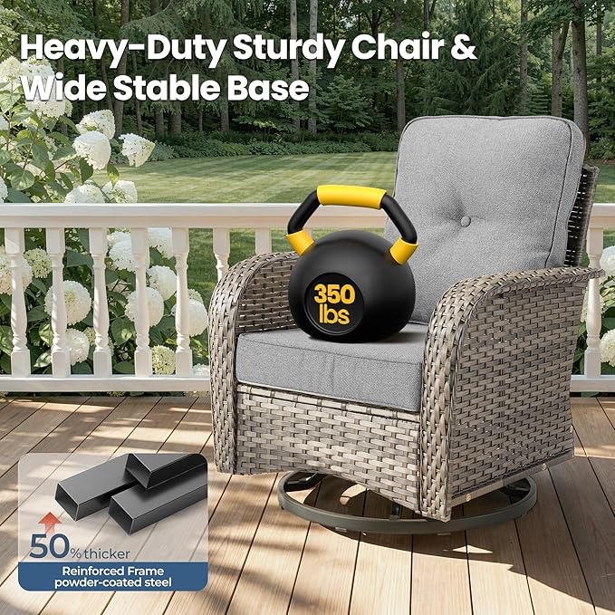 Weaxty 7 Pieces Patio Furniture Set,Wicker Outdoor Swivel Rocking Chairs,Rattan Loveseat Couch,Coffee Table,Patio Sofa Conversation Sets for Deck Backyard Porch Poolside, Dark Gray