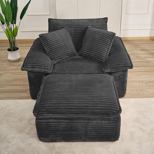 Comfy Boneless Cloud Sofa Chaise Oversized Fluffy Corduroy Upholstered Chaise Lounge for Living Room Bedroom, Modular Compressed Foam Cloud Daybed, Single Seat Sofa