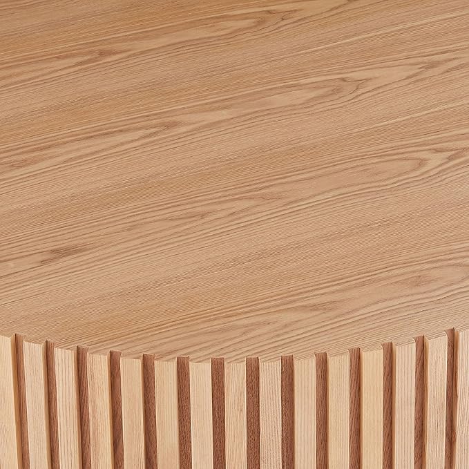 WILLIAMSPACE 35.43" Oak Round Coffee Table, Modern Luxury Wood Circle Drum Center Table for Living Room, Accent Side Table End Table for Apartment, ø35.43" x 13.77"H (Oak)