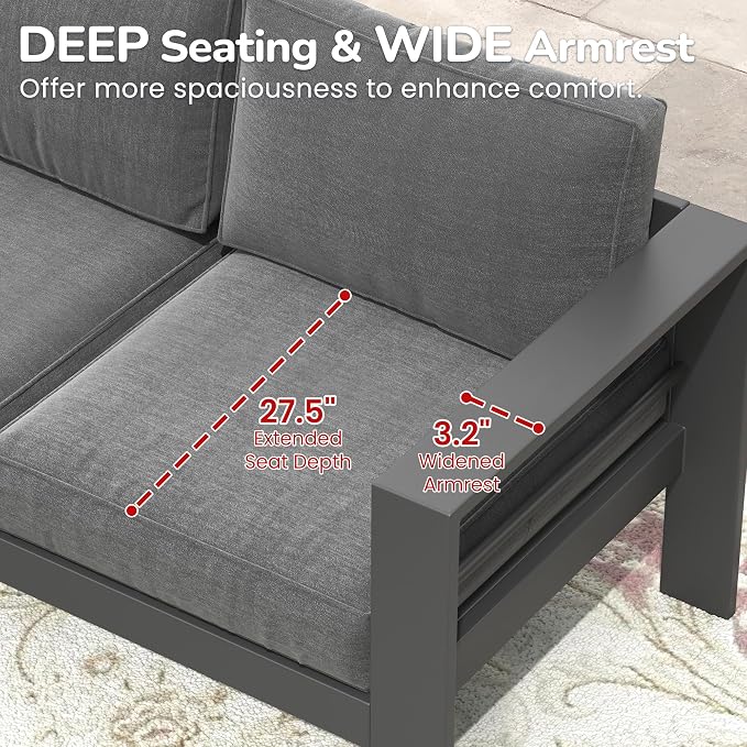 Solaste Outdoor Loveseat Aluminum Patio Furniture Sofa, All-Weather Metal Outdoor Couch with Cushions,Dark Grey - Image 3
