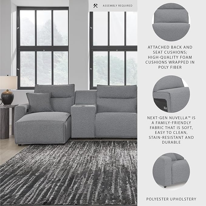 Signature Design by Ashley Modern ModMax II Stain Resistant U-Shape Symmetrical 5-Piece Power Reclining Sectional with Chaise, Storage Console and Adjustable Headrest, Gray