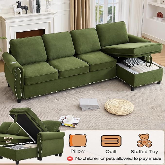 ERYE L-Shaped Reversible Sectional Sofa with Pull Out Queen Memory Mattress Sleeper Bed, 2-in-1 L-Shaped Corner Sectional Couches W/Wireless Charging, Storage Chaise Lounge