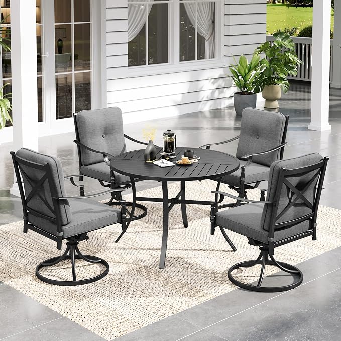 Sophia & William 5 Piece Outdoor Patio Dining Set, Patio Table and Chairs Set for 4,Swivel Patio Chairs with Cushions and Round Table, Outdoor Dining Set for Backyard, Poolside by SophiaWilliam