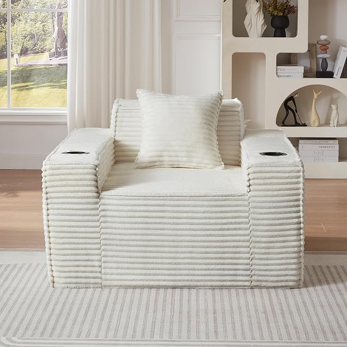 Cloud Loveseat Boneless Sofa Couch in a Box with Cupholders, Modern Corduroy Compressed Sofa for Living Room, High-Density Foam Couch with Pillows, No Assembly Required