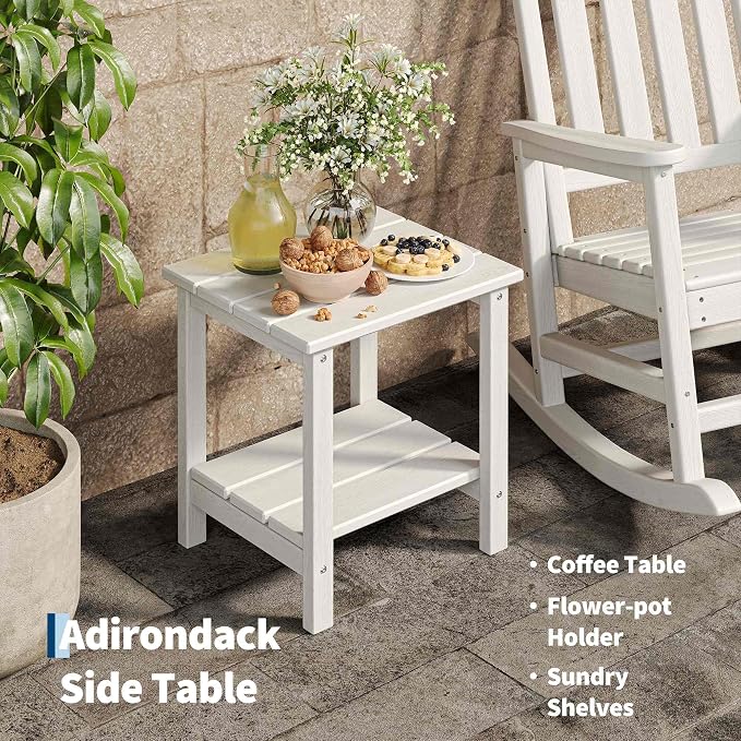 Garvee HDPE Rocking Chair Outdoor Set of 4 with 2 Side Table - Poly High Back Porch Rocker Chairs for Adults - All Weather Resistant Furniture for Patio Front Porch - White - Image 4