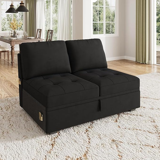 HONBAY Modular Sectional Sleeper Sofa with Pull Out Bed, Loveset Chair for Sectional Couch, Black