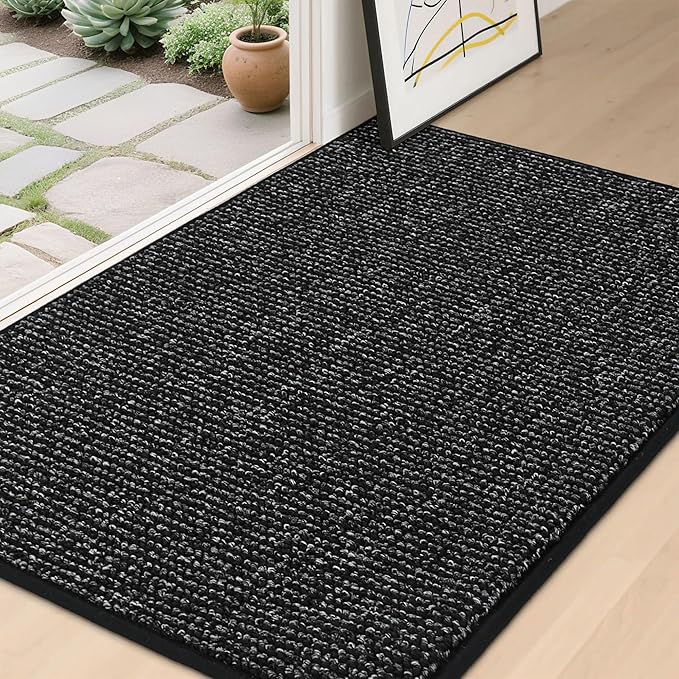 BEQHAUSE Dirt Trapper Door Mat 32" x 48", Non-Slip Washable Doormats Entrance Mat, Dirt Resistant and Absorbent Welcome Mat, Low Profile Floor Mats for Front Back Door and Entryway, Black by BEQHAUSE