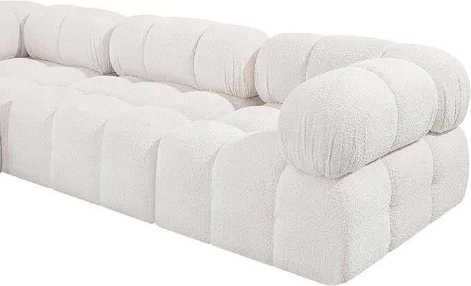 Meridian Furniture 611Cream-S136A Ames Collection Modern | Contemporary Modular Sofa with Rich Cream Boucle Fabric, Modular to Create Infinite Configurations, 136" W x 34" D x 28" H, Cream