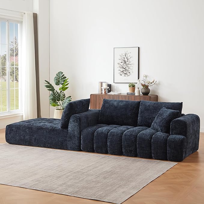 108 Inch Oversized Cloud Modular Sectional Sofa with Left Facing Chaise, L Shaped Floor Lounge Couch, Comfy Tufted Chenille Boneless Sofa with Deep Seat,No Assembly Required for Living Room Office