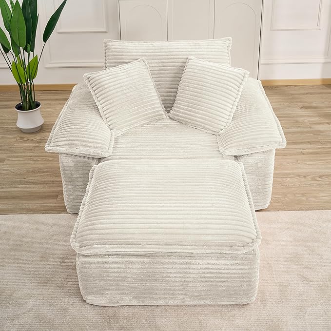 Comfy Boneless Cloud Sofa Chaise Oversized Fluffy Corduroy Upholstered Chaise Lounge for Living Room Bedroom, Modular Compressed Foam Cloud Daybed, Single Seat Sofa