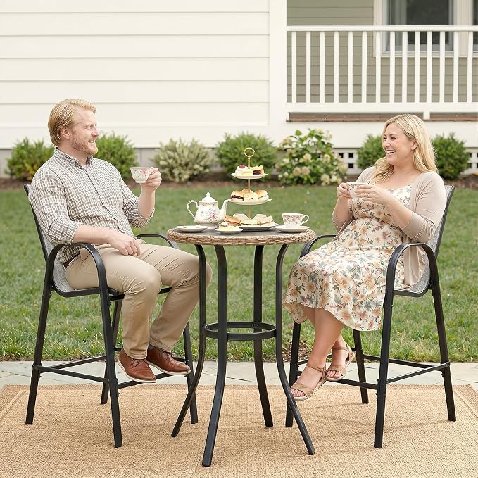 HOMREST Outdoor Bar Height Stools Set of 4,High Back Patio Chairs with Armrests,Textilene Chairs with Breathable Fabric & Metal Frame for All Weather,Light Grey - Image 9