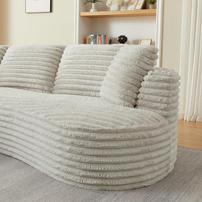 Plush Corduroy Cloud Sectional Sofa with Curved Chaise, Oversized 2 Pieces Modular Lounge Sofa with Deep Seat, Upholstered Sponge Compressed Couches for Living Room Bedroom,No Assembly Required