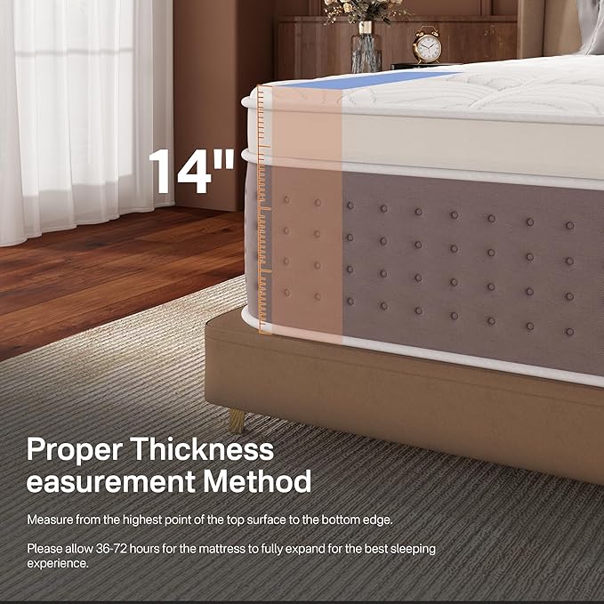 King Size Mattress, 14 Inch Luxury Hybrid King Mattress in a Box, Cooling Gel Memory Foam Mattresses with Pocket Springs, Medium Firm, Pressure Relief, Extra Edge Support, CertiPUR-US, 365-Night Trial