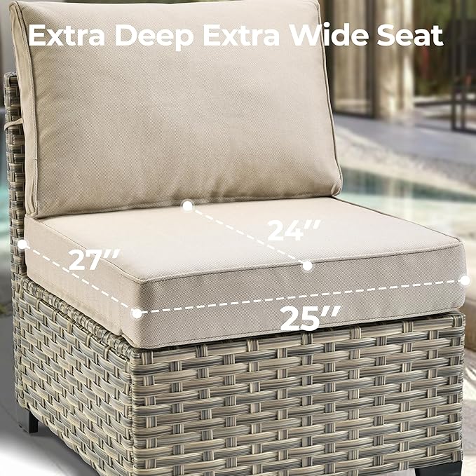 HOOOWOOO Outdoor Sectional Patio Furniture Set,8 Pieces Wicker Conversation Sets,Extra Deep Out Door Sofa Outside Furniture Couch with Swivel Chairs Ottoman,Beige