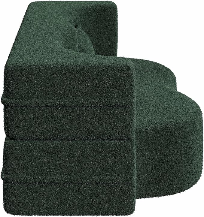 Ball & Cast 78" Floor Sofa Bed with 2 Pillows,Convertible Teddy Fabric Foam-Filled Sleeper Sofa Bed,Pull Out Couch Full Size Folding Mattress for Living Room,Playroom,No Assembly Required,Green
