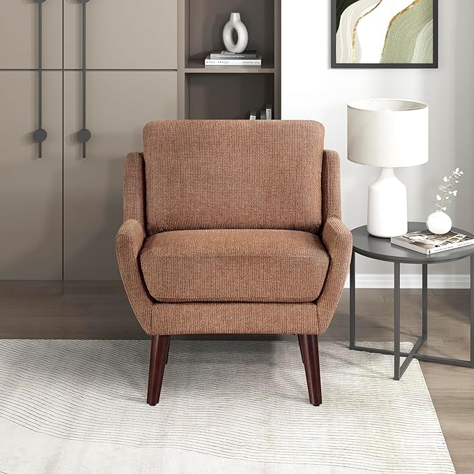 Lexicon Modern Wingback Accent Chair, Chenille Fabric Upholstered Lounge Reading Arm Chair, Solid Wood Legs for Living Room, Bedroom, Supportive Padded Pocket Coil Seat, Easy Assembly, Orange