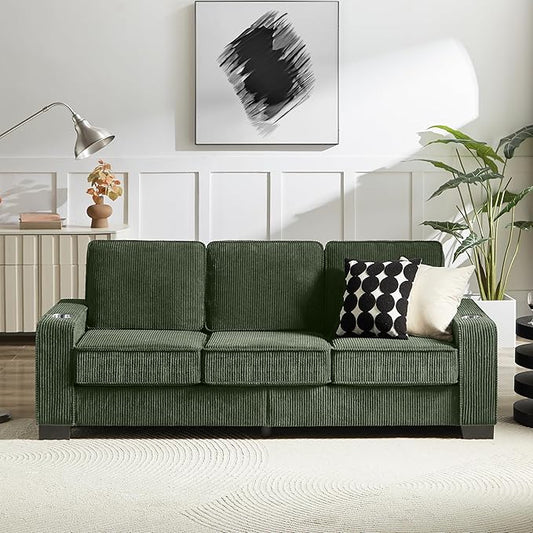 83" Modern Cloud Sofas for Living Room Bedroom, 3 Seat Modular Couch Soft Corduroy Upholstered Loveseat Couches with Cupholders for Home Apartment Office Studio