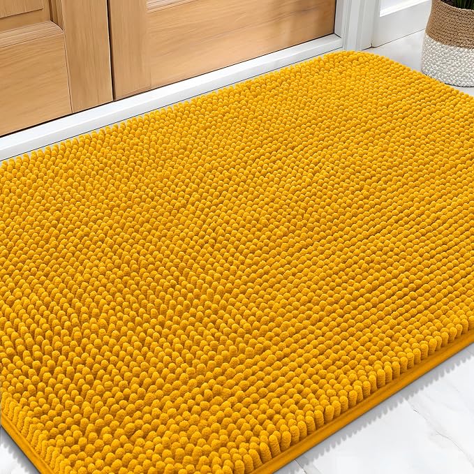 OLANLY Dog Door Mat for Muddy Paws 34x21, Absorbs Moisture and Dirt, Absorbent Non-Slip Washable Doormat, Quick Dry Chenille Mud Mat, Entry Indoor Entryway Carpet for Inside Floor, Golden Yellow by OLANLY