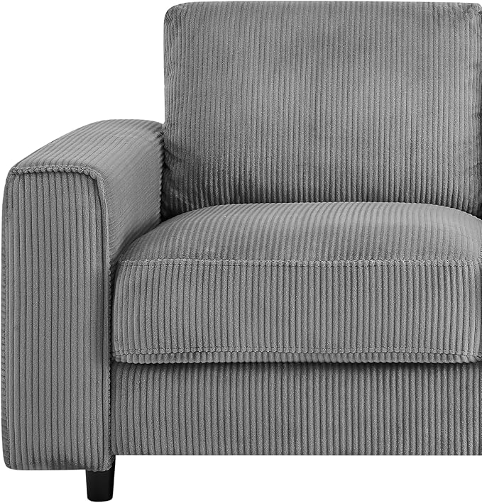 AC Pacific Derek 66" Modern Corduroy Couch for Living Room, Tufted Loveseat Sofa with Plush Upholstery, High-Density Foam, Sleek Black Legs, Durable Wooden Frame, Loveseat, Grey