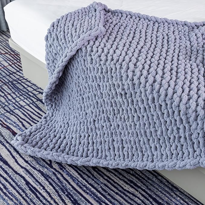 Chunky Knit Blanket - Luxury Soft Cozy 50 * 60 Throw Blanket,100% Woven Blanket Rope Knot Throw Blanket for Couch, Sofa, Home Decor, Gift - Machine Washable (Dark Grey, 40 * 50)