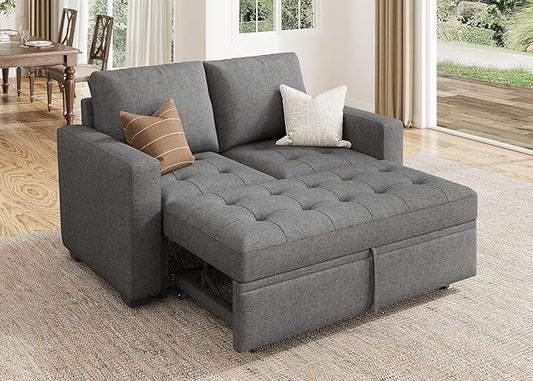 HONBAY Modular Sleeper Sofa with Pull Out Bed Sleeper Loveseat Convertible Sectional Couches for Living Room,Mid Grey