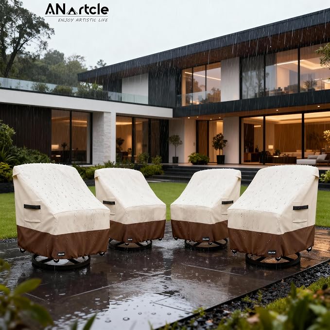 ANartcle Swivel Patio Chair Cover 4 Pack,600D Waterproof Heavy Duty Outdoor Chair Cover(30 W x 34 D x 36 H inches),Patio Furniture Covers,Outdoor Furniture Covers Waterproof,Beige&Brown - Image 6