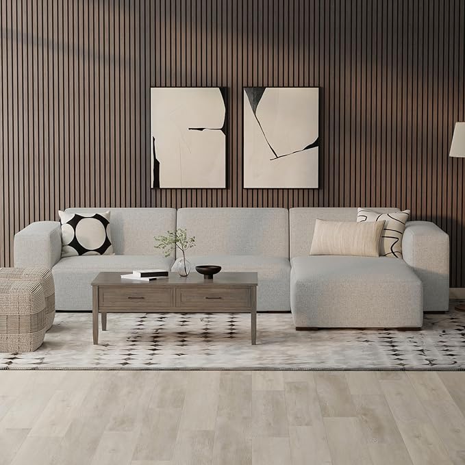 SIMPLIHOME Rex Left-Arm Sofa Module in 100% Recycled Polyester Tightly Woven Performance Fabric, Pale Grey, 44-inches Wide, Handcrafted Modern-Style Left-Arm Accent Chair for Living Room