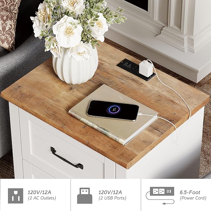 WAMPAT 2 Piece Bedroom Set - Includes 8 Drawer Dresser for Bedroom, Nightstand with Charging Station & Drawers, 2 Piece Dresser and Nightstand Sets, Off White