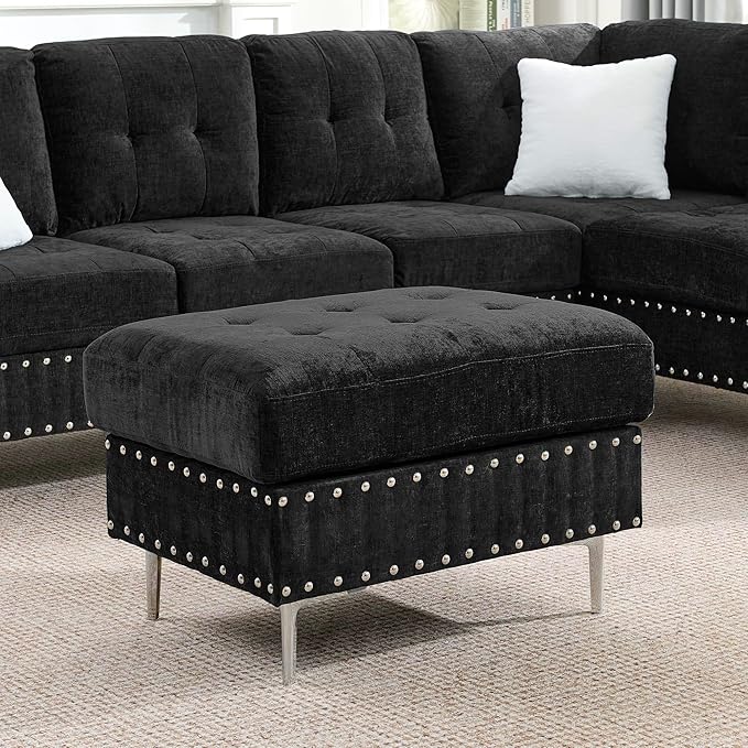 ERYE 102-Inch L-Shaped Corner Sectional Sofa Chenille Upholstered Tufted Corner Sofa Couch with Storage Ottoman and Nailhead Decor,Modern L-Shaped Convertible Couches