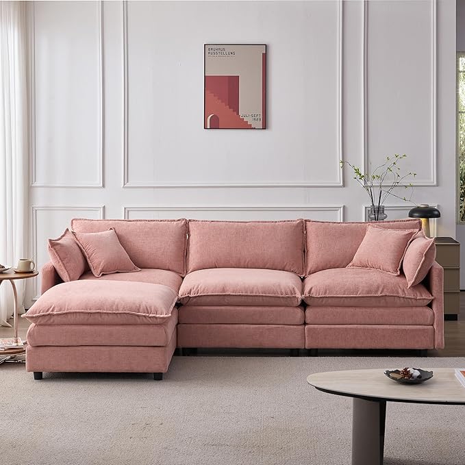 105" Oversized Modular Cloud Sectional Sofa Free Convertible L-Shaped Corner Sectional with Movable Ottoman, Chenille Upholstered Multiple Cushions Cloud Sofa Couches | Easy to Assemble