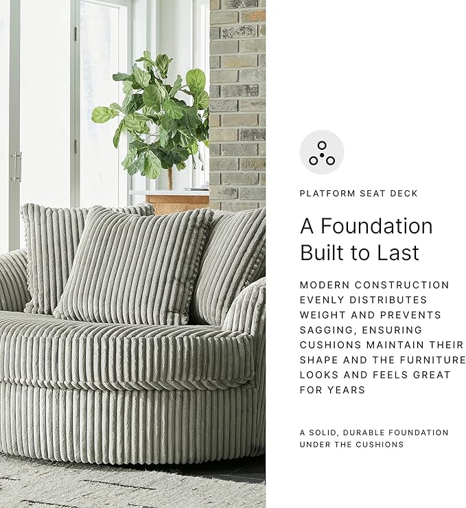 Signature Design by Ashley Lindyn Contemporary Oversized Accent Chair with 360-Degree Swivel, Feather Blend Throw Pillows, Corded Fabric, Gray
