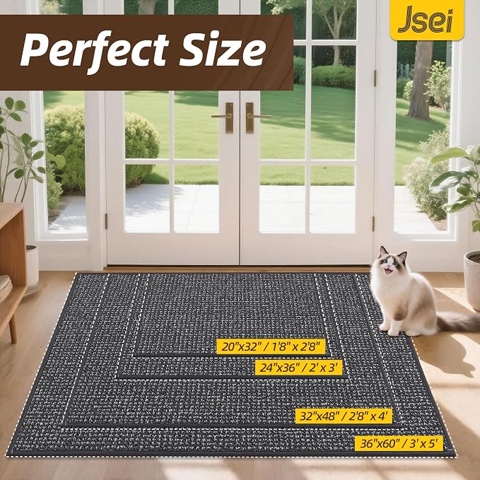 JSEI Dirt Trapper Door Mat 36"x60" Non-Slip Washable Entrance Mat, Dog Doormats, Absorbent & Fade-Resistant Floor Mats, Low Profile Welcome Mats for Entryway, Front Door, and Inside Entrance, Charcoal - Image 2