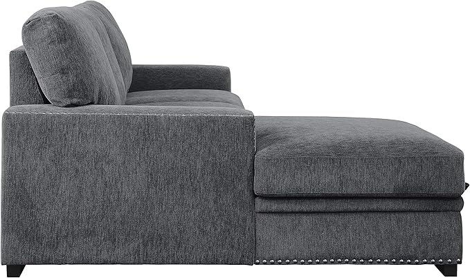 Lexicon Mid Century Modern Sectional Sleeper Sofa Bed Couch with Storage Chaise, Sectional Sofa Pull Out Couch Bed, Sectional Couch Lounge Sofa for Living Room Apartment, Left Side Chaise, Charcoal