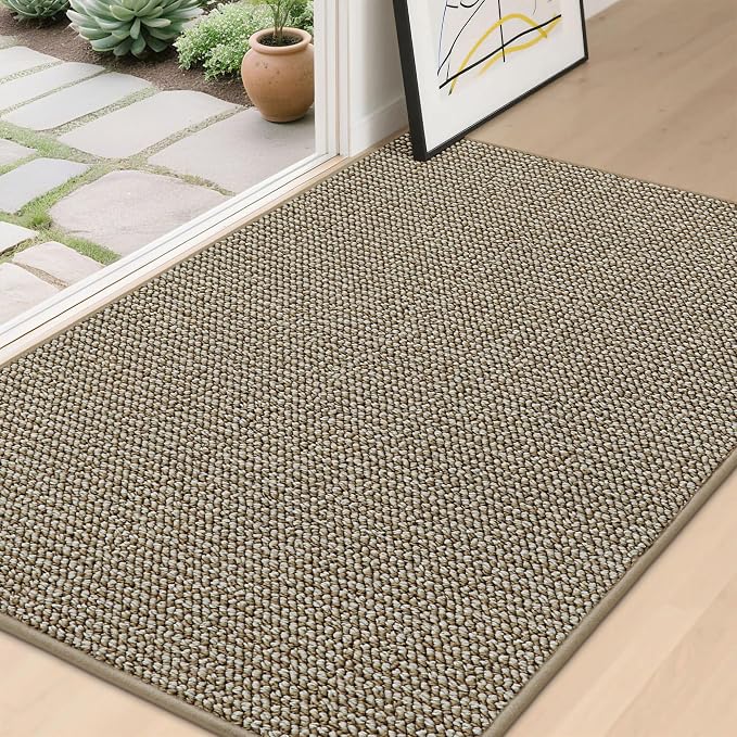 BEQHAUSE Dirt Trapper Door Mat 32" x 48", Non-Slip Washable Doormats Entrance Mat, Dirt Resistant and Absorbent Welcome Mat, Low Profile Floor Mats for Front Back Door and Entryway, Light Beige by BEQHAUSE