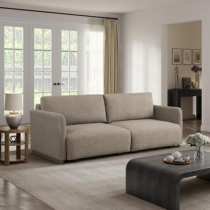 Serta Vail 86" Convertible Sleeper Sofa, Queen Size, Wall-Hugging Dreamglide Mechanism, Dreamcoil Comfort, Boucle Fabric, Brown