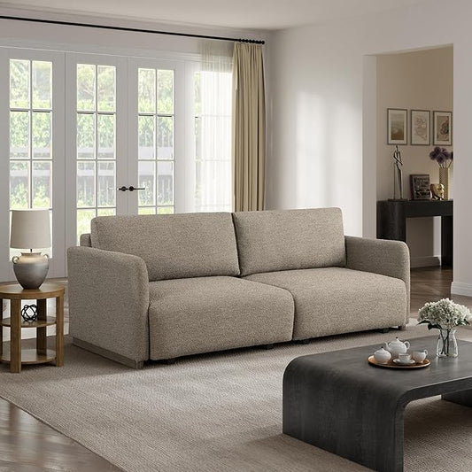 Serta Vail 86" Convertible Sleeper Sofa, Queen Size, Wall-Hugging Dreamglide Mechanism, Dreamcoil Comfort, Boucle Fabric, Brown