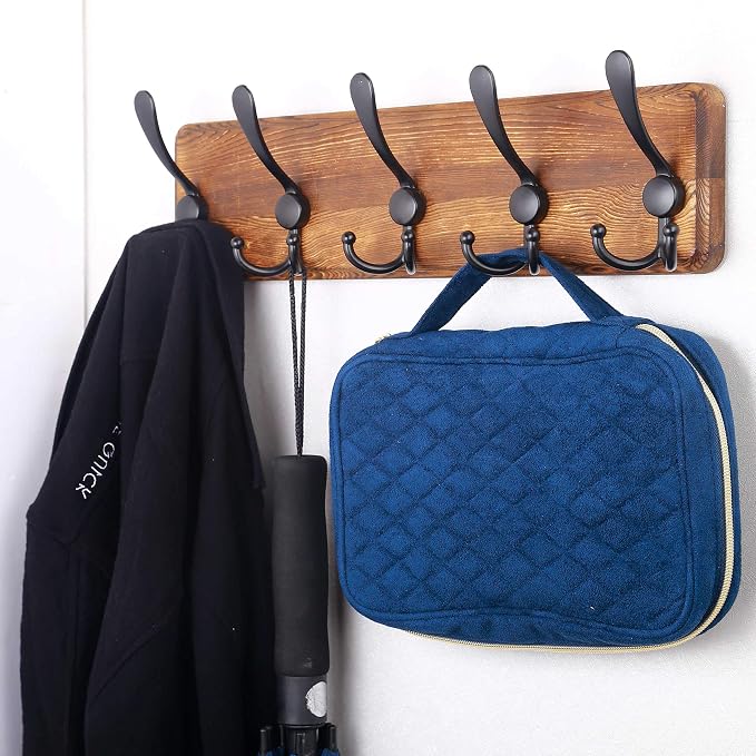 SKOLOO Rustic Wall Mounted Coat Rack: 16" Stud Spacing, Pine Real Wood Plank Wall Coat Rack with 5 Triple Hooks, Farmhouse Coat Hanger Wall Mount for Hanging Backpack Jacket Coat Hat - Image 3