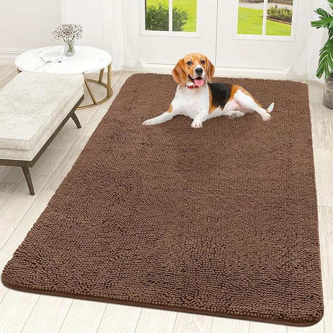 OLANLY Dog Door Mat for Muddy Paws 59x35, Absorbs Moisture and Dirt, Absorbent Non-Slip Washable Doormat, Quick Dry Chenille Mud Mat for Dogs, Entry Indoor Entryway Carpet for Inside Floor, Mocha by OLANLY