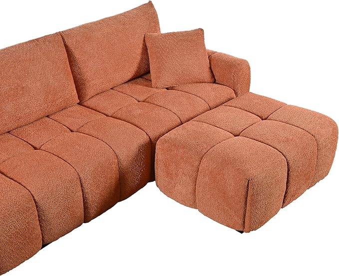 ERYE 110" L-Shaped Sectional Sofa 4 Seat Tufted Sofa Couches with Ottoman, Oversized Tufted Boucle Upholstered Corner Sectional Couch for Living Room Home Apartment