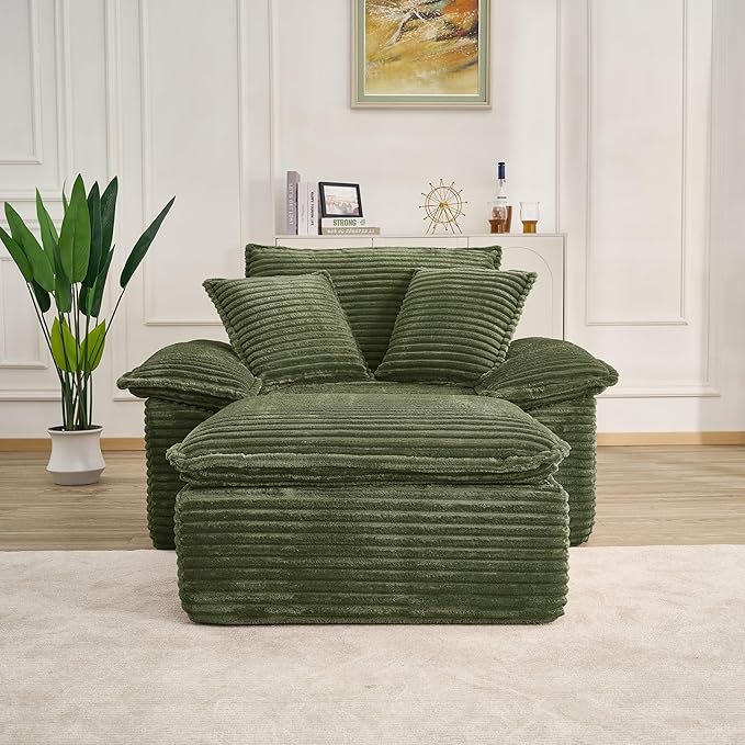 Comfy Boneless Cloud Sofa Chaise Oversized Fluffy Corduroy Upholstered Chaise Lounge for Living Room Bedroom, Modular Compressed Foam Cloud Daybed, Single Seat Sofa