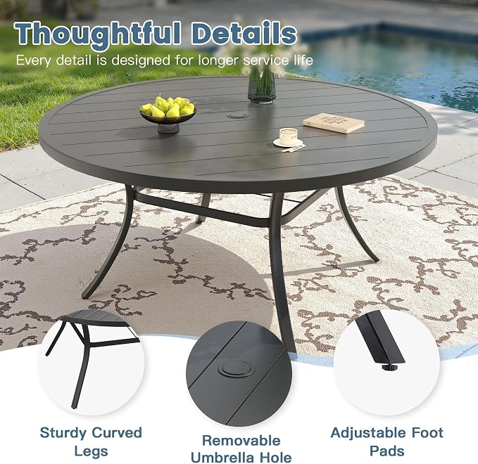 DIFY Patio Dining Set for 10, 11 Piece Outdoor Table and Chairs Set, 63" Black Round Metal Patio Dining Table and Brown Textilene Stackable Patio Chairs, for Backyard Garden Poolside - Image 2