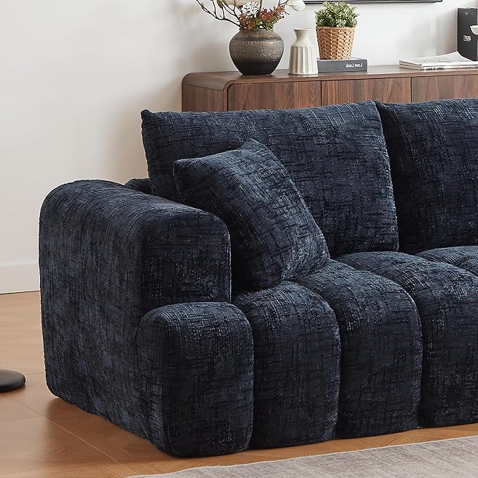 Tufted Chenille Cloud Modular Sectional Sofa,Oversized 2-Piece Right Facing Boneless Couch with Chaise Lounge, L-Shape Floor Lounge Sofa with 2 Throw Pillows for Living Room, No Assembly Required