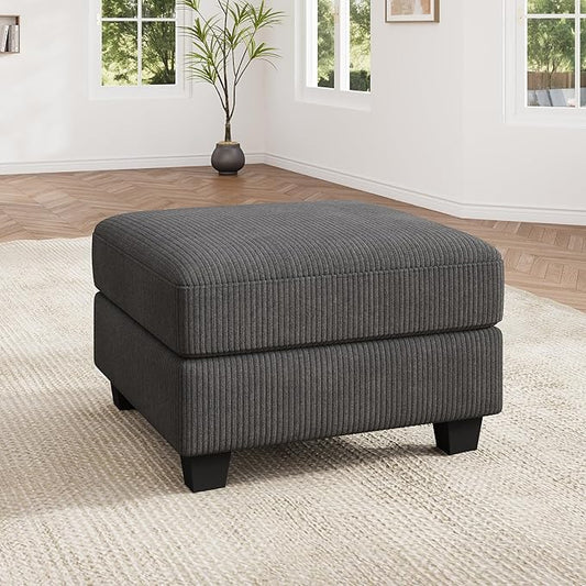HONBAY Modern Corduroy Ottoman Module Sofa, 28.4 Inch Square Ottoman Bench with Storage, Grey