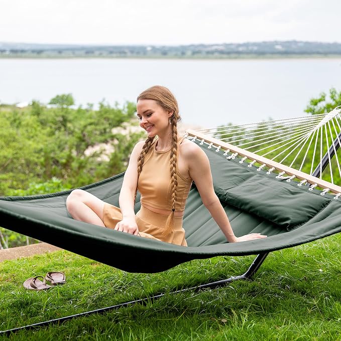 SUNCREAT Standing Hammock with 15 ft Stand, Hammocks for Outside, Gray Green - Image 2