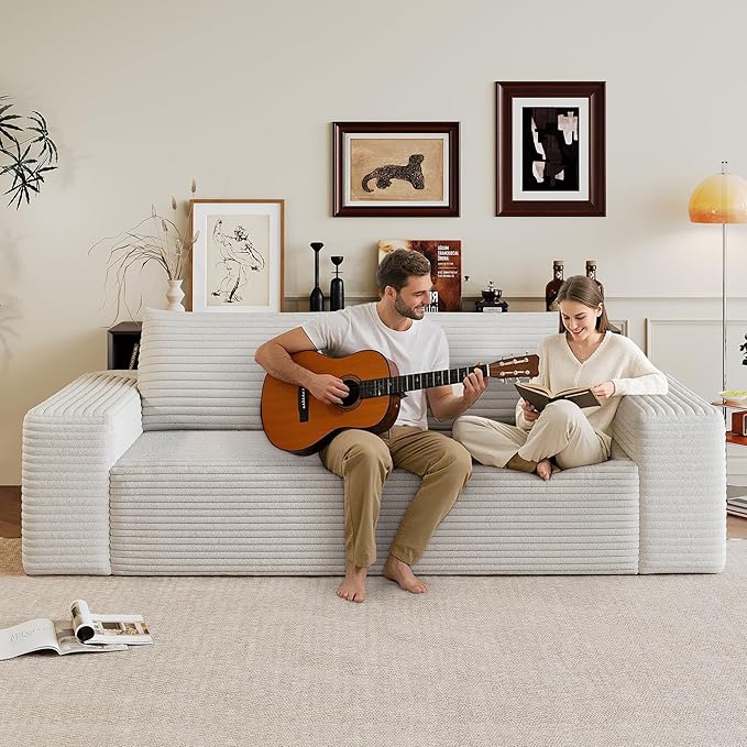 63" Cloud Loveseat Boneless Sofa Couch in a Box, No Assembly Required 2 Seater Foam Compression Couches, Modern Living Room Floor Sofa Couch Corduroy Small Love Seat