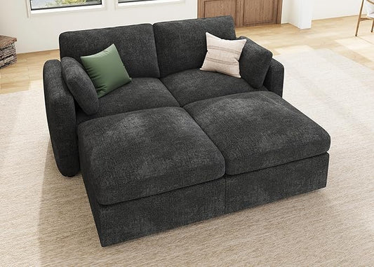 HONBAY Modular Sectional Sleeper Couch, Sectional Sofa with Storage Ottoman, Sleeper Sectional Couches for Living Room, Grey