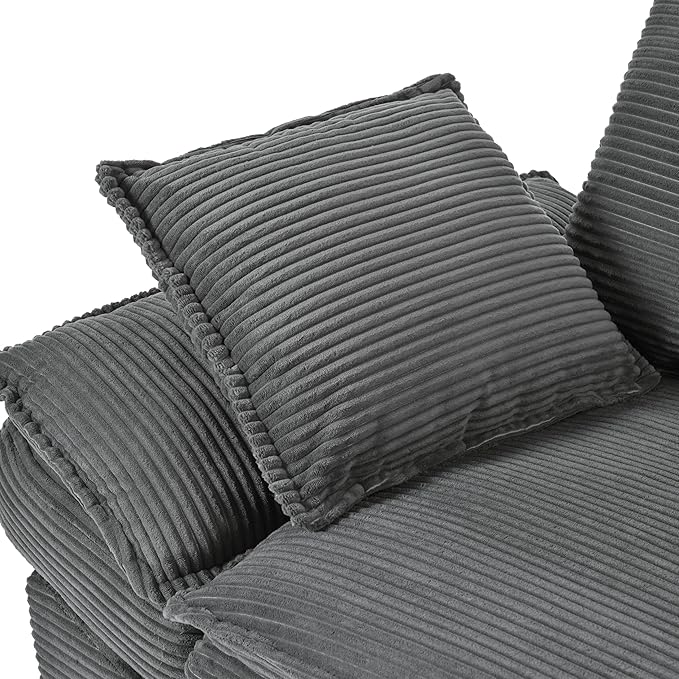 Merax 85.4" Modern Curved Corduroy Fabric Sofa, Back Upholstered Couch with 2 Decorative Throw Pillows for Living Room, Bedroom, Apartment, Gray