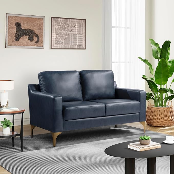 Serta Triton 55.5" Loveseat, Transitional Modern, Dreamcoil Comfort, Metal Legs, Vegan Leather, Navy Blue