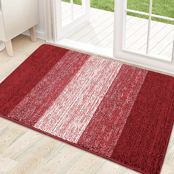 Kitinjoy Indoor Outdoor Door Mat, 32x20 Non-Slip Absorbent Dirt Trapper, Low-Profile Washable Inside Entrance Front Floor Mat, Sturdy Soft Entry Doormats for Entryway, Burgundy by Kitinjoy