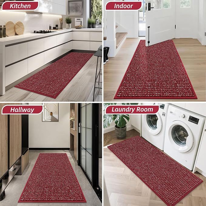 BEQHAUSE Dirt Trapper Door Mat 24" x 60", Non-Slip Washable Doormats Entrance Mat, Dirt Resistant and Absorbent Welcome Mat, Low Profile Floor Mats for Front Back Door and Entryway, Red - Image 8